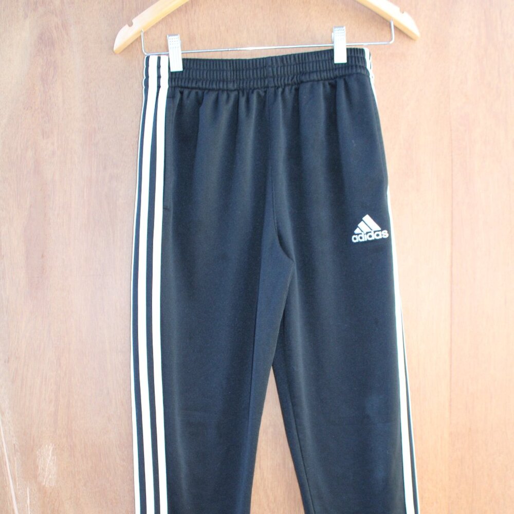 Adidas Boys Joggers Pants Large 14/16 Black with White Stripes Athletic Track